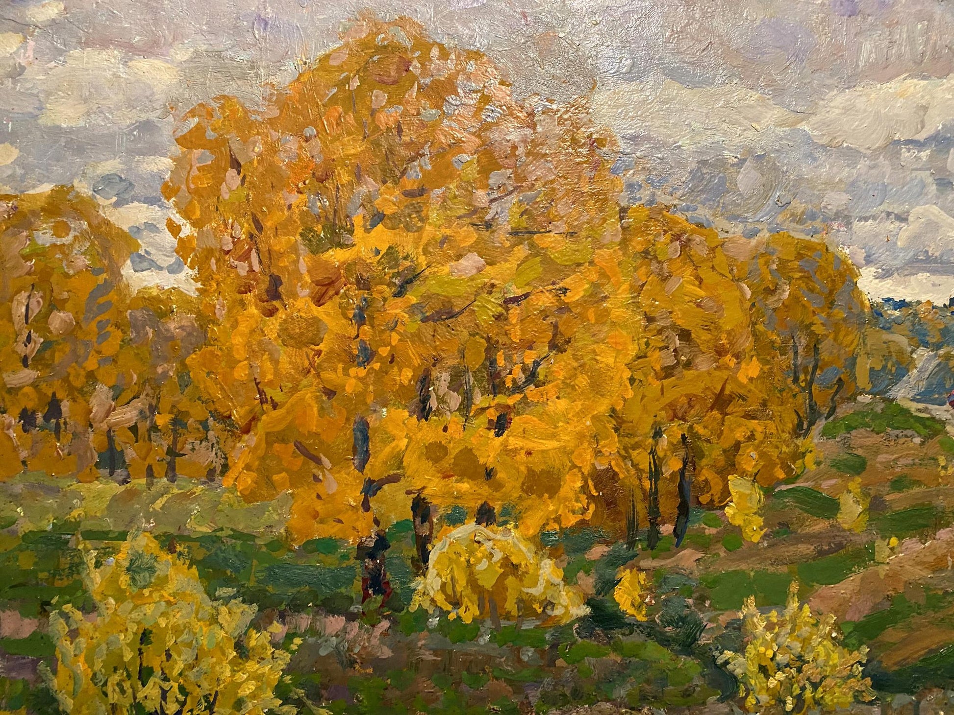 Vibrant golden-yellow autumn trees by Georgy Kolosovsky oil painting