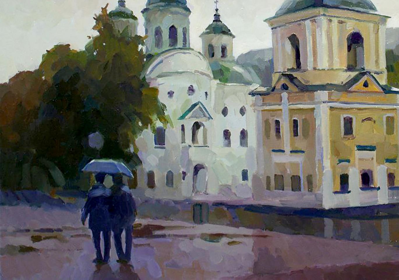 Oil painting Its a nasty day by Anastasia Yaroshevich: church with green domes