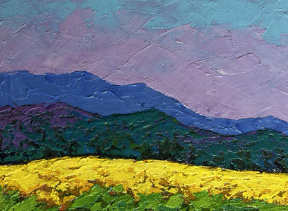 Vibrant impressionist oil painting At the Foot of the Mountains by V. Zadorozhnya