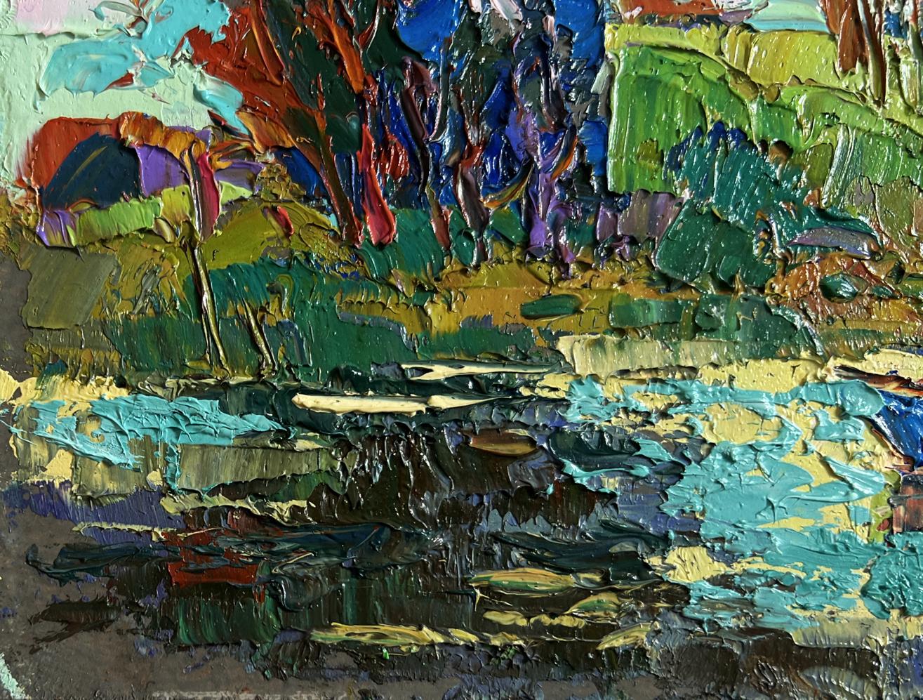 Vibrant impressionist oil painting Relaxation on the River by Oksana Ivanyuk