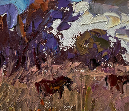 Oil painting Spacious field by Oleksiy Ivanyuk with impasto purple, brown, white strokes