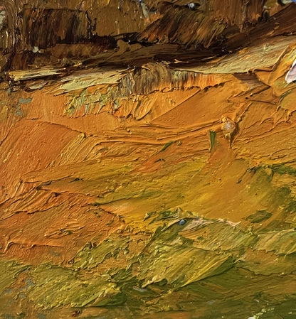 Oil painting Cows on the hill by Boris Serdyuk in warm impasto earth tones
