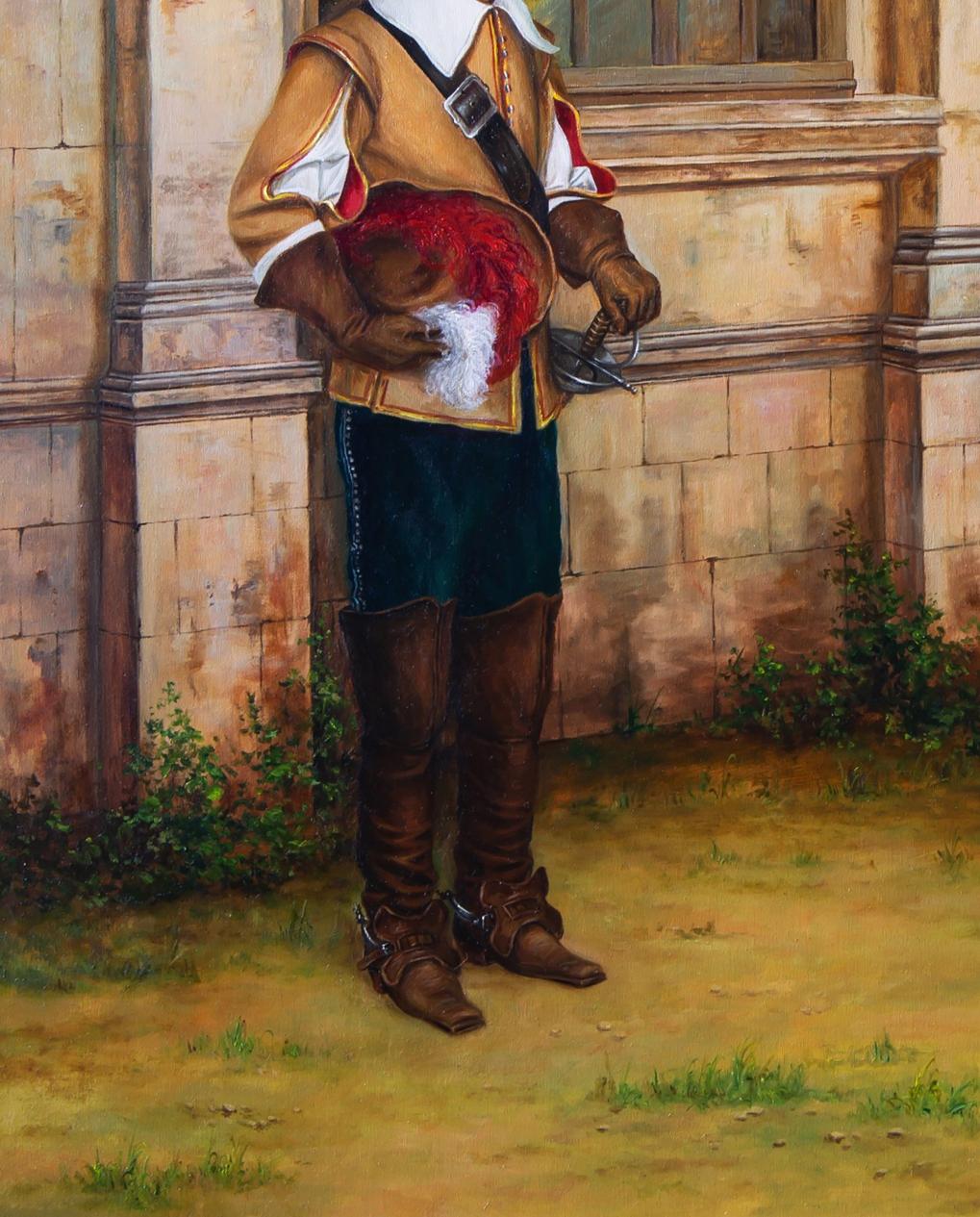 Oil painting Paris is not paved with handkerchiefs by Valeriy Bulat, man with feathered hat