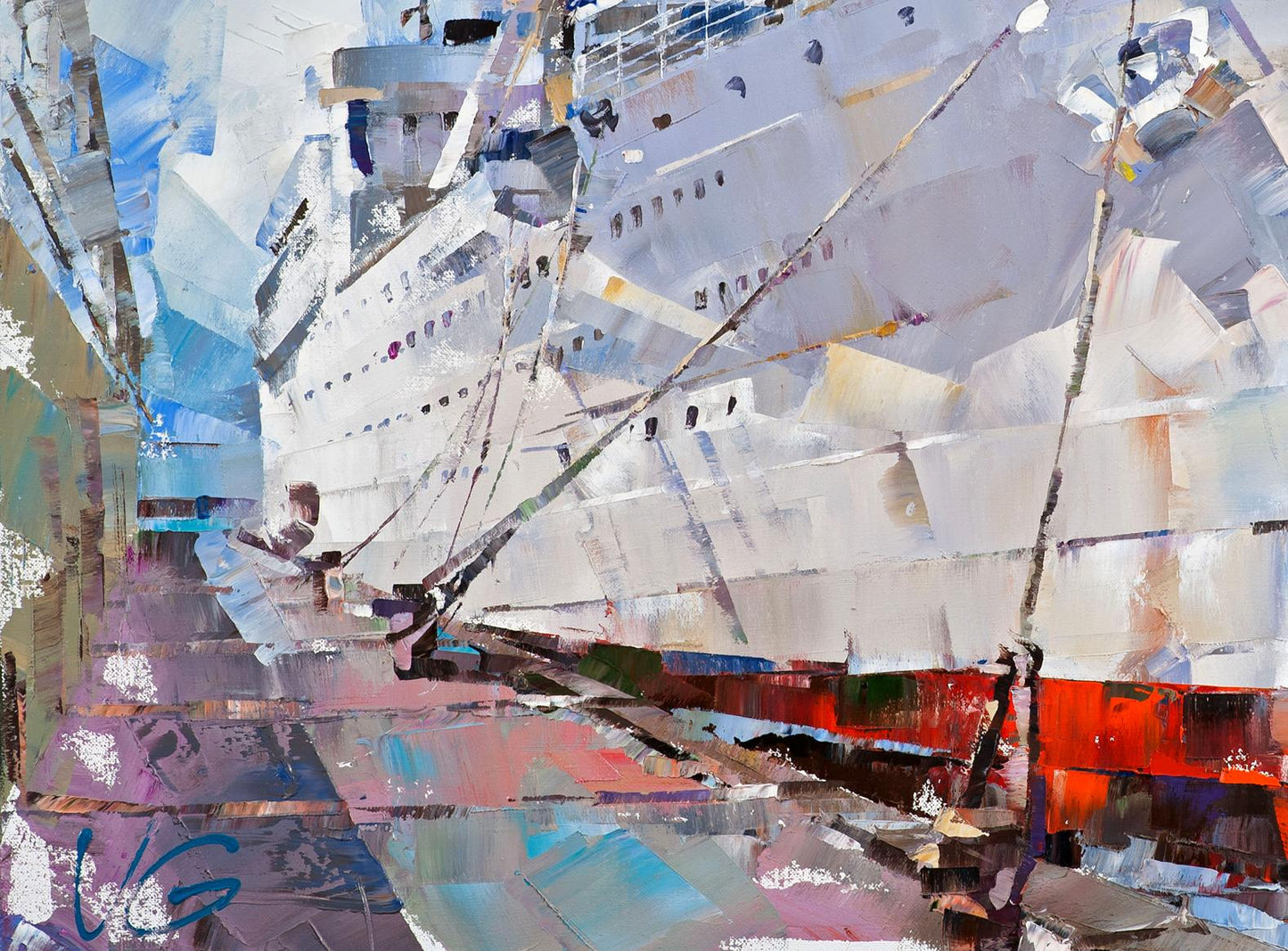 Oil painting of passenger steamship Milwaukee by Volodymyr Gluhomanyuk