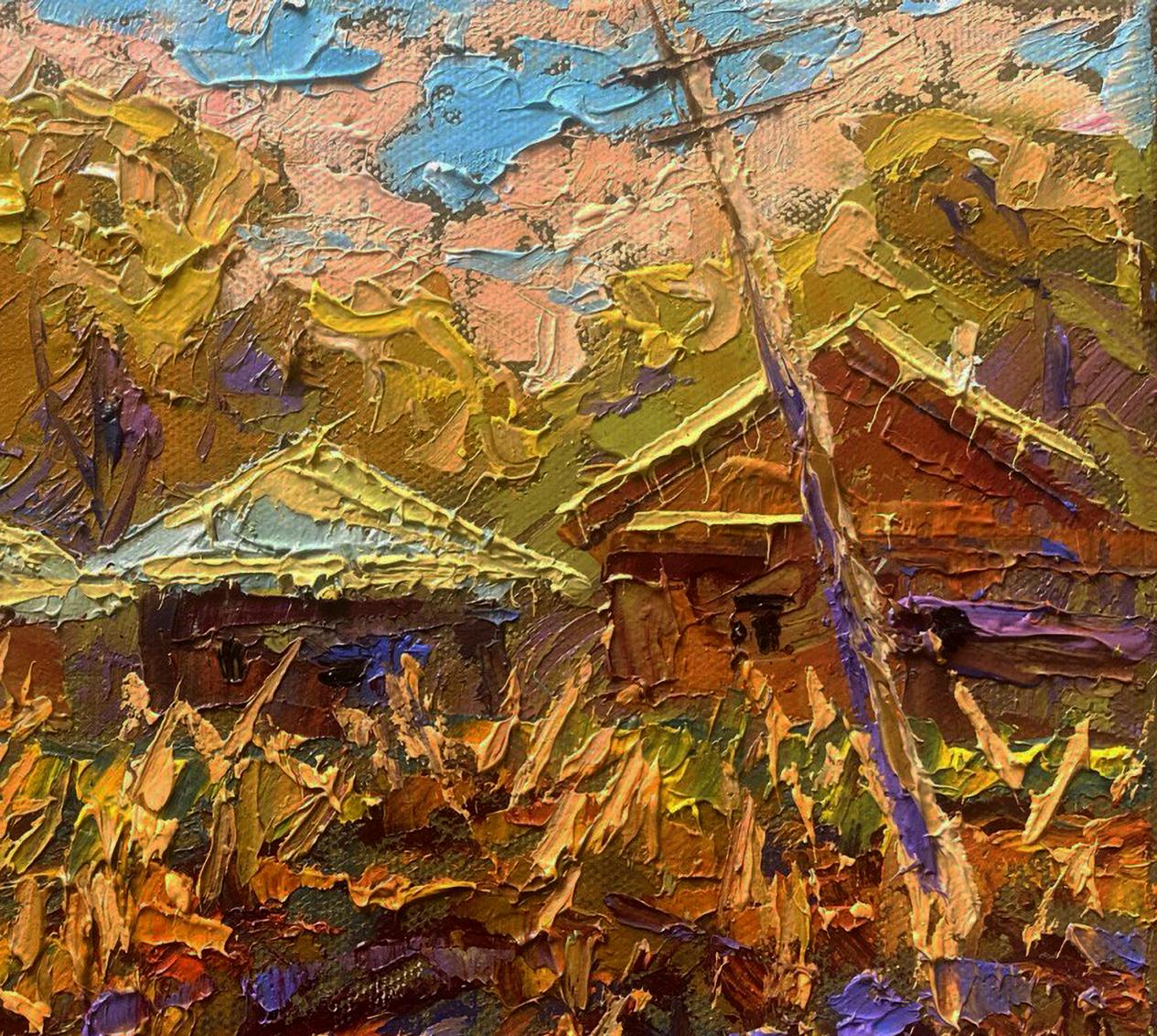 Vibrant impressionist oil painting by Oleksiy Ivanyuk: sunset over ancestral hill