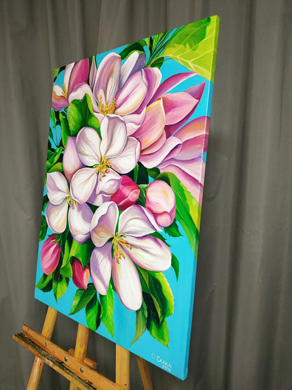 Oil painting Delicate spring flowers by Oksana Sklym on easel