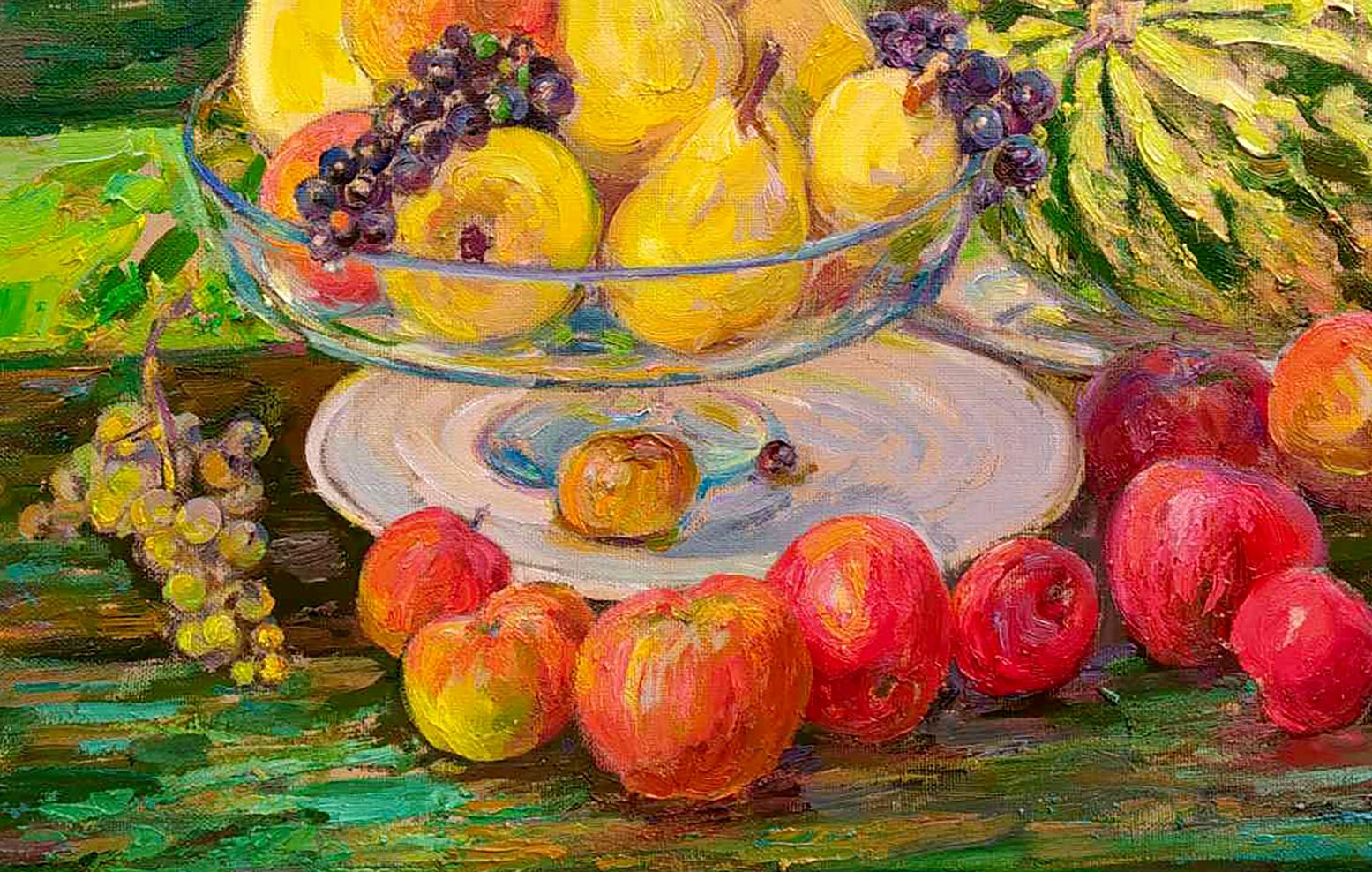 Oil painting Riches of August by Leonid Pavlenko: pears and grapes