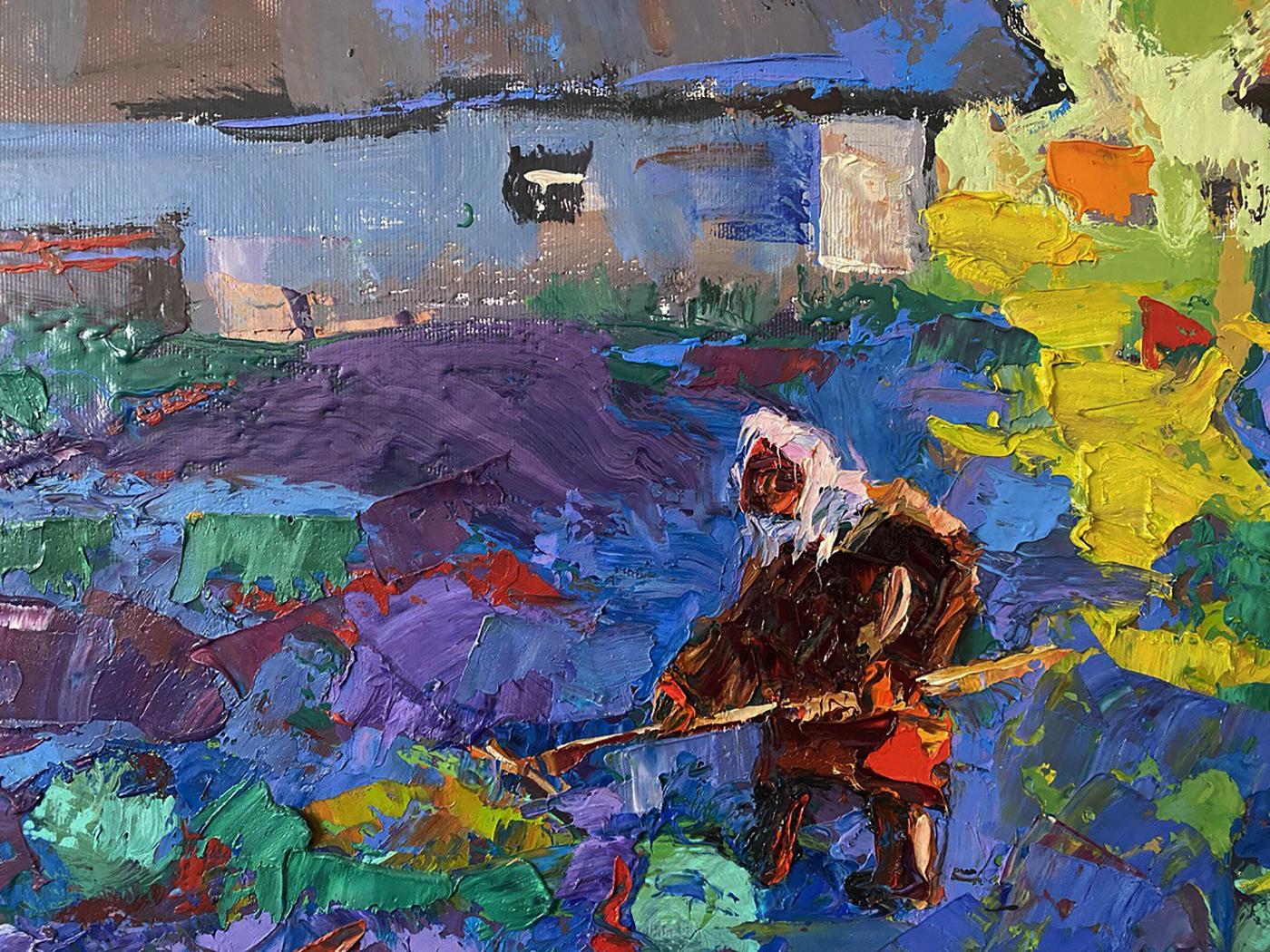 Oil painting Soft evening light by Oleksiy Ivanyuk with white-haired figure