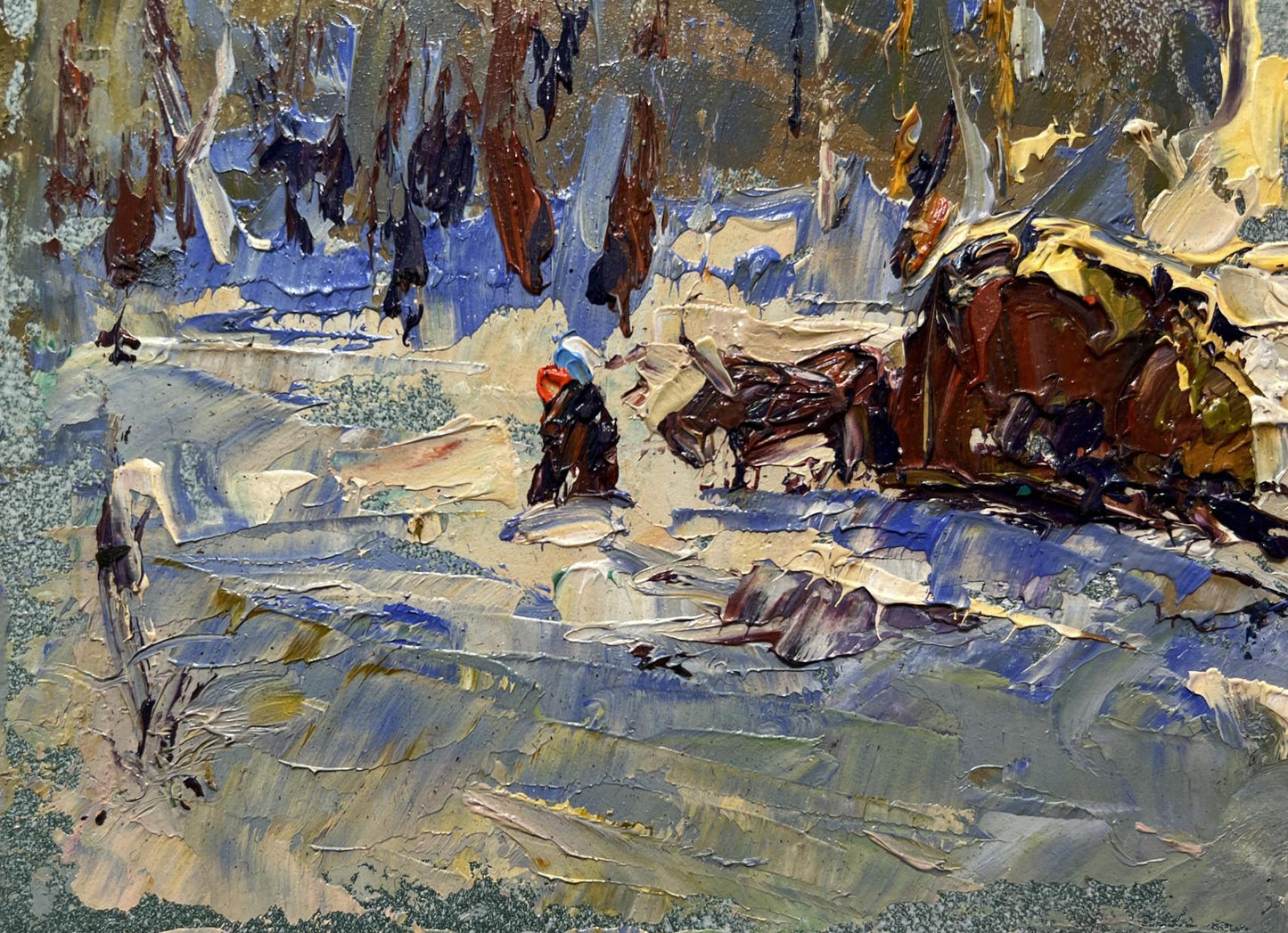 Textured impasto oil painting Winter evening in the forest by Oleksiy Ivanyuk