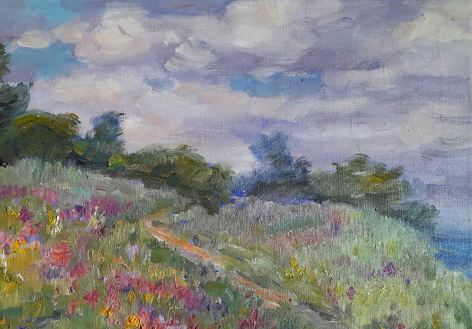 Oil painting Path through a flower field by Ivan Kovalenko vibrant meadow