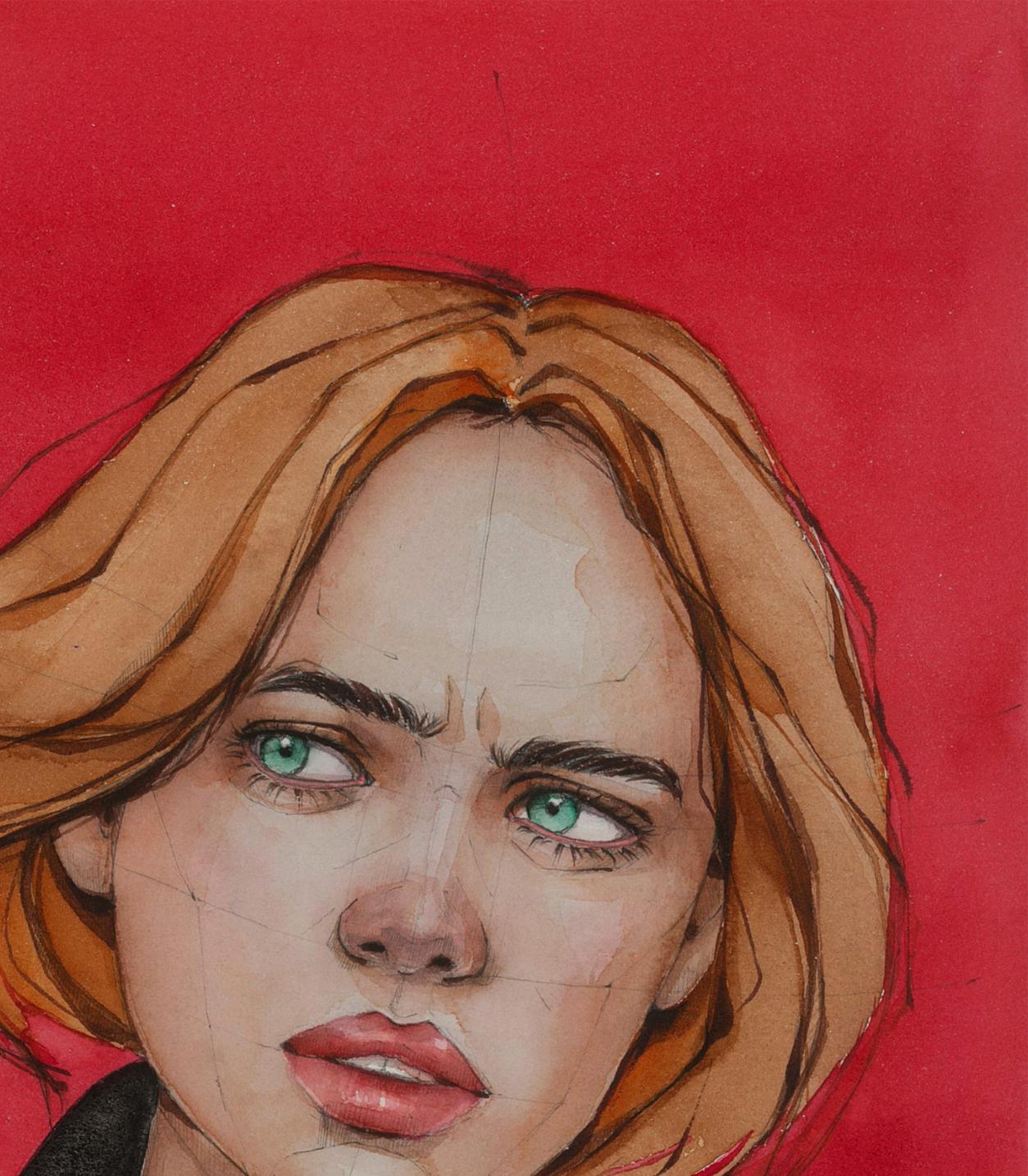 Watercolor portrait Mistrust by Victoria Kagalovska, woman with green eyes