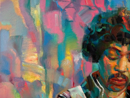 Vibrant abstract oil portrait of Jimi Hendrix by Anatoly Tarabanov