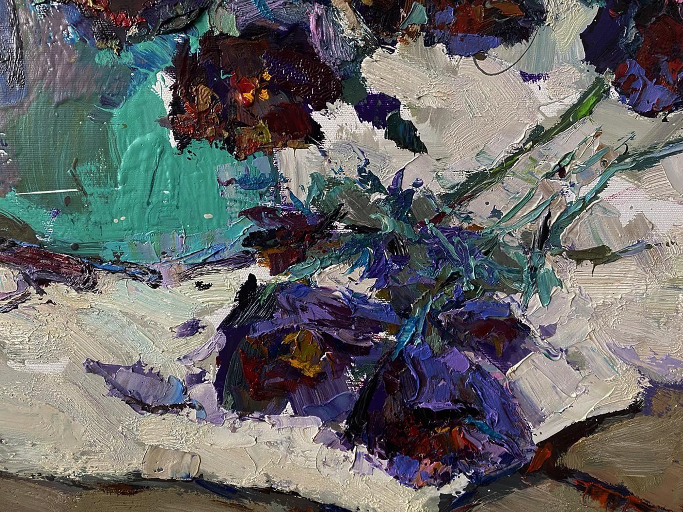 Vibrant oil painting Dream grass by Oksana Ivanyuk with purple teal florals