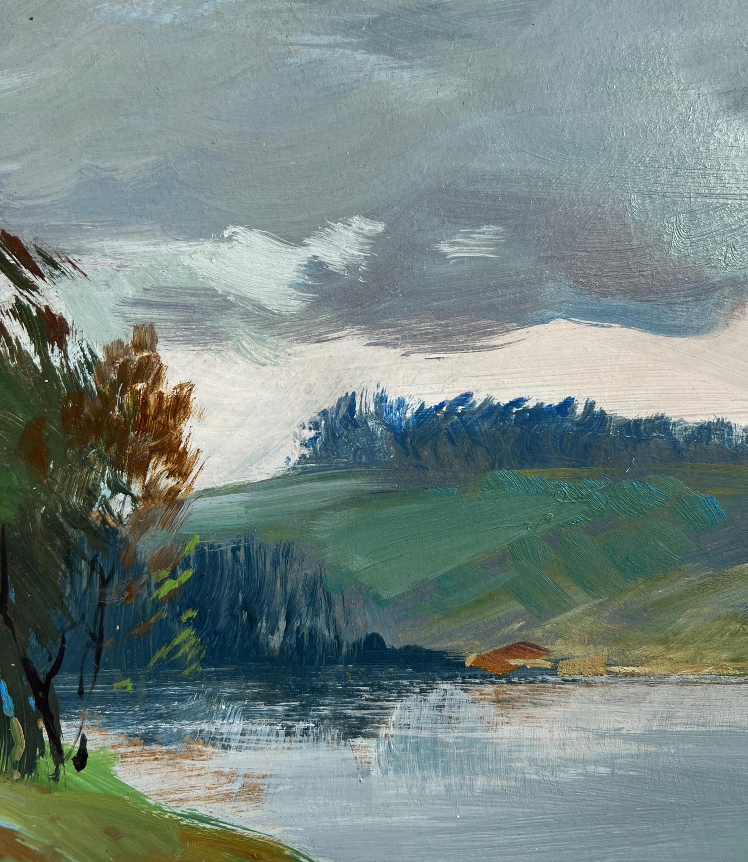 Oil painting of river near village by Yuriy Suprunchuk serene landscape