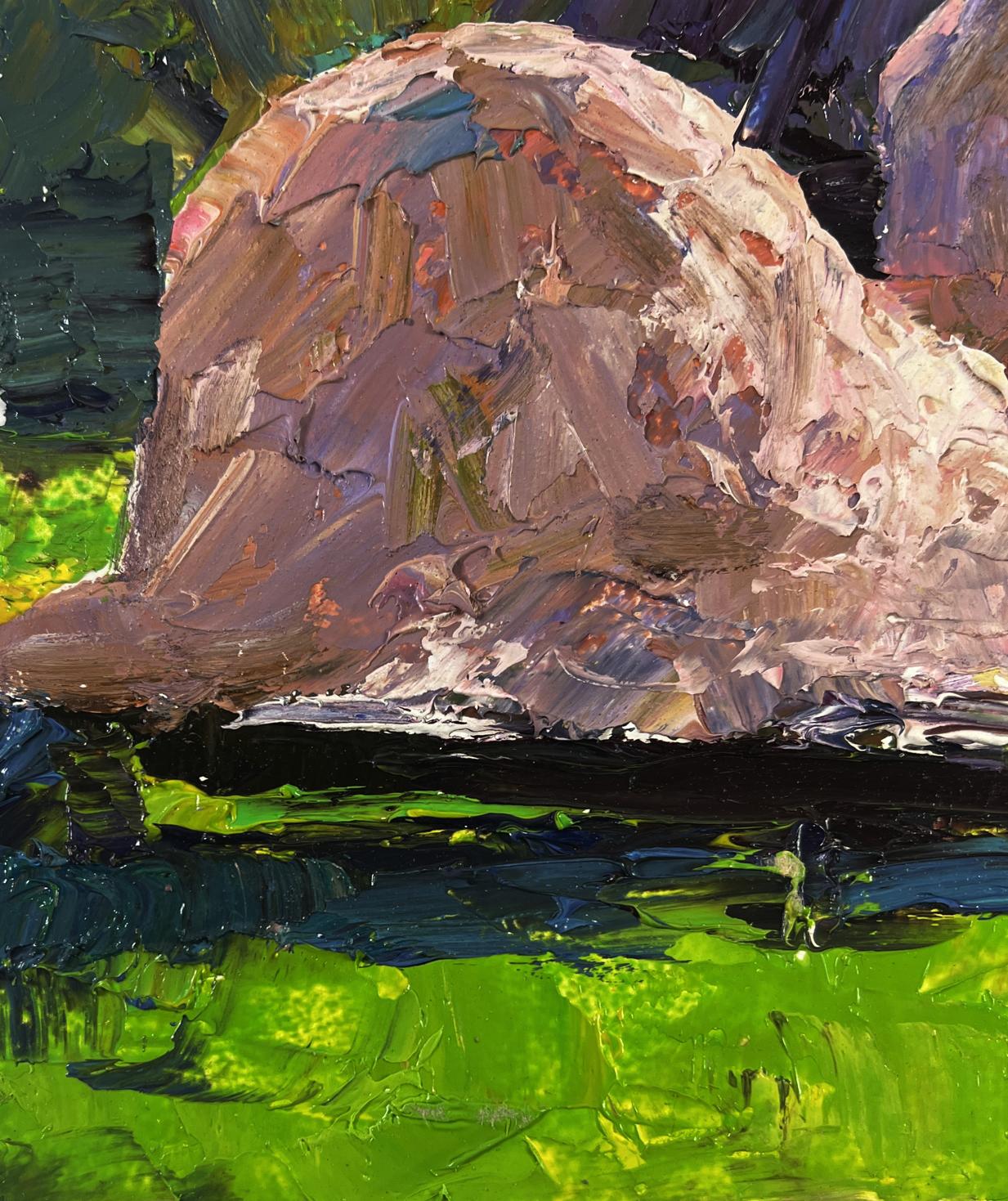 Oil painting of lonely cow in country field by Boris Serdyuk