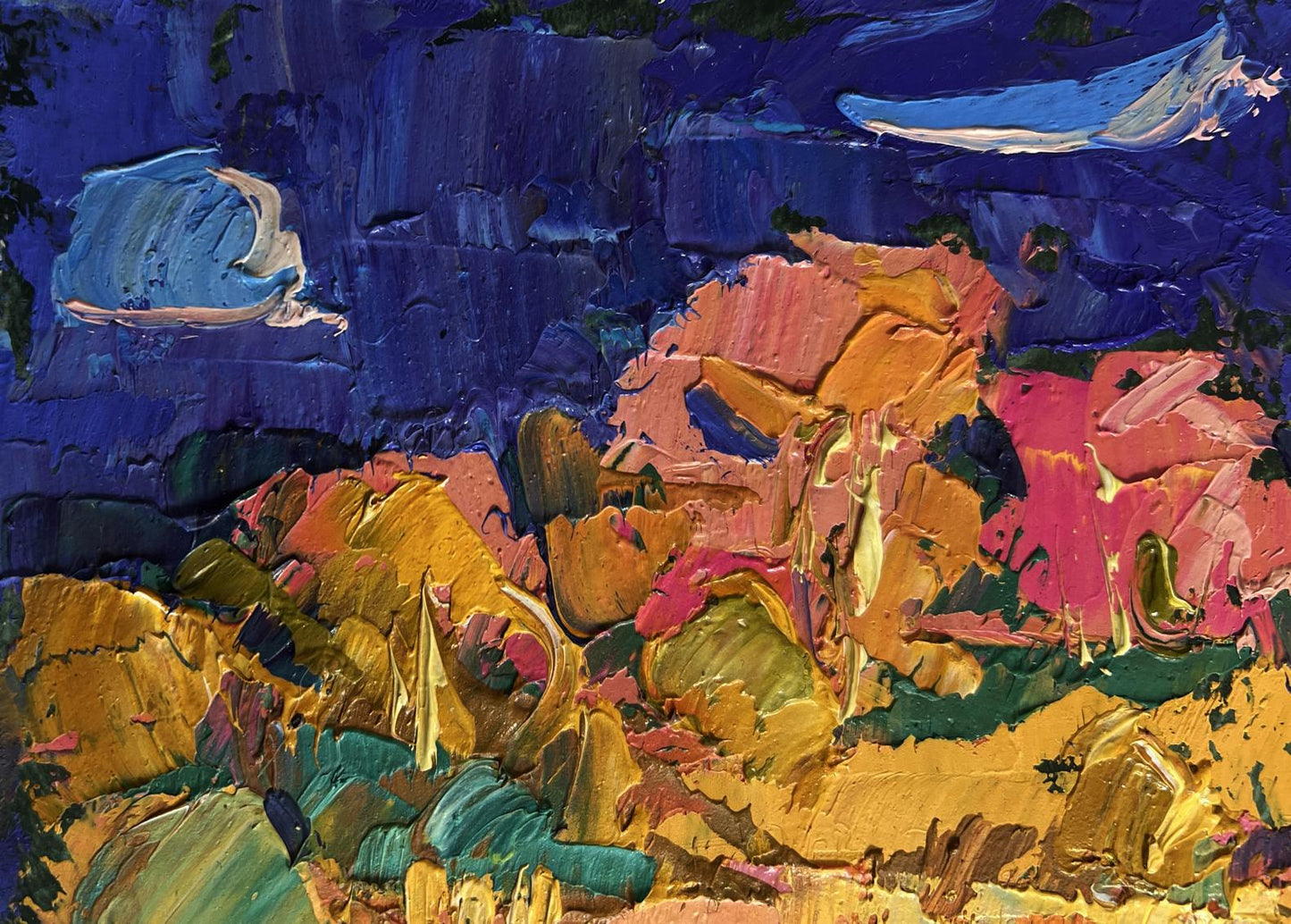 Vibrant impressionist oil painting Autumn evening by the river by Oleksiy Ivanyuk