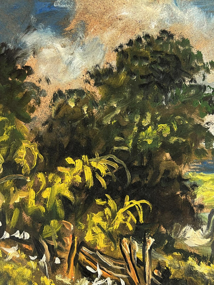 Oil painting of village cows going to field by Alexander Litvinov