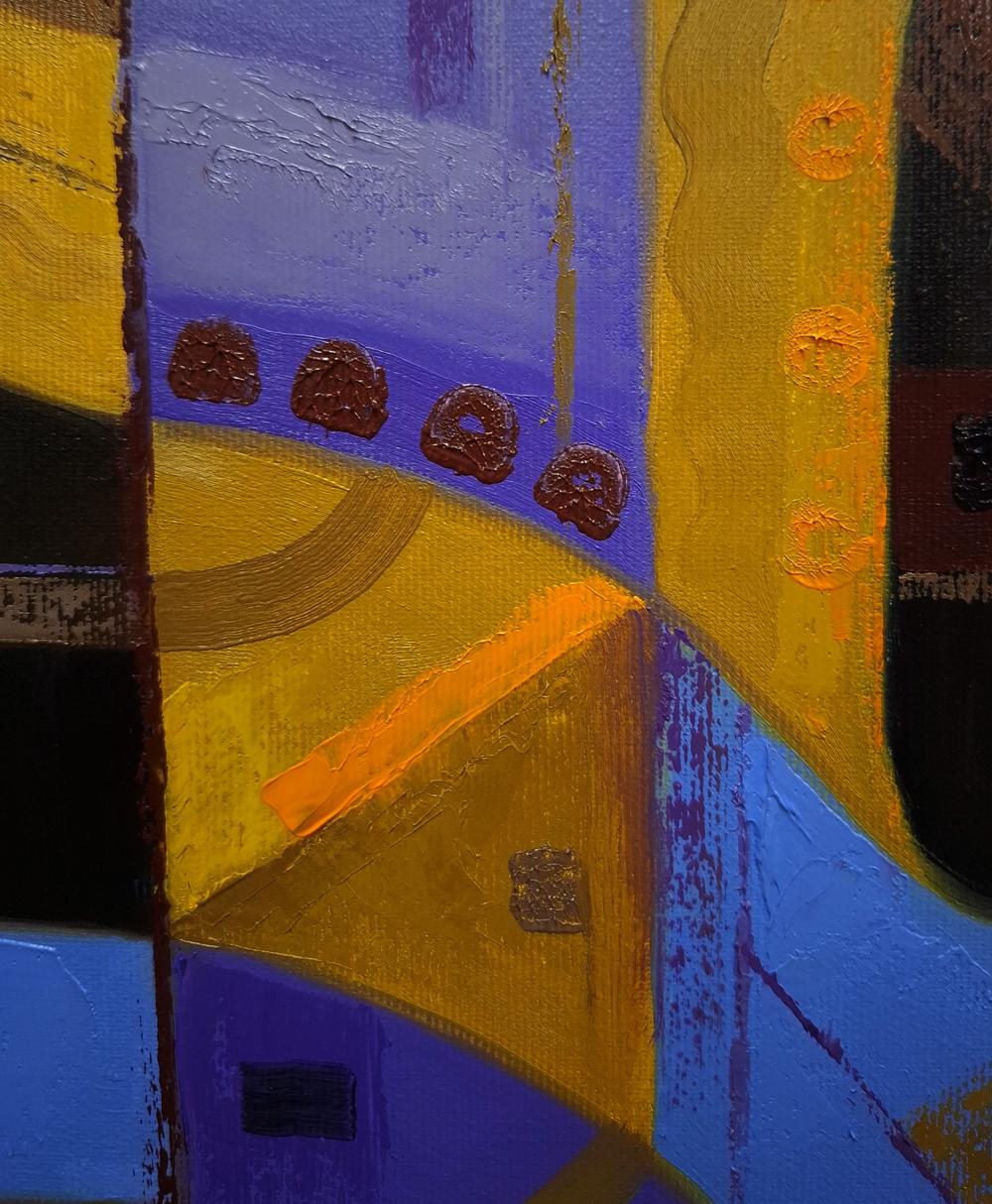 Vibrant oil painting Light lines by Sergiy Voichenko with yellow blue purple strokes