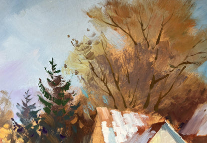 Autumnal trees in Yuriy Suprunchuk winter snowdrifts oil painting