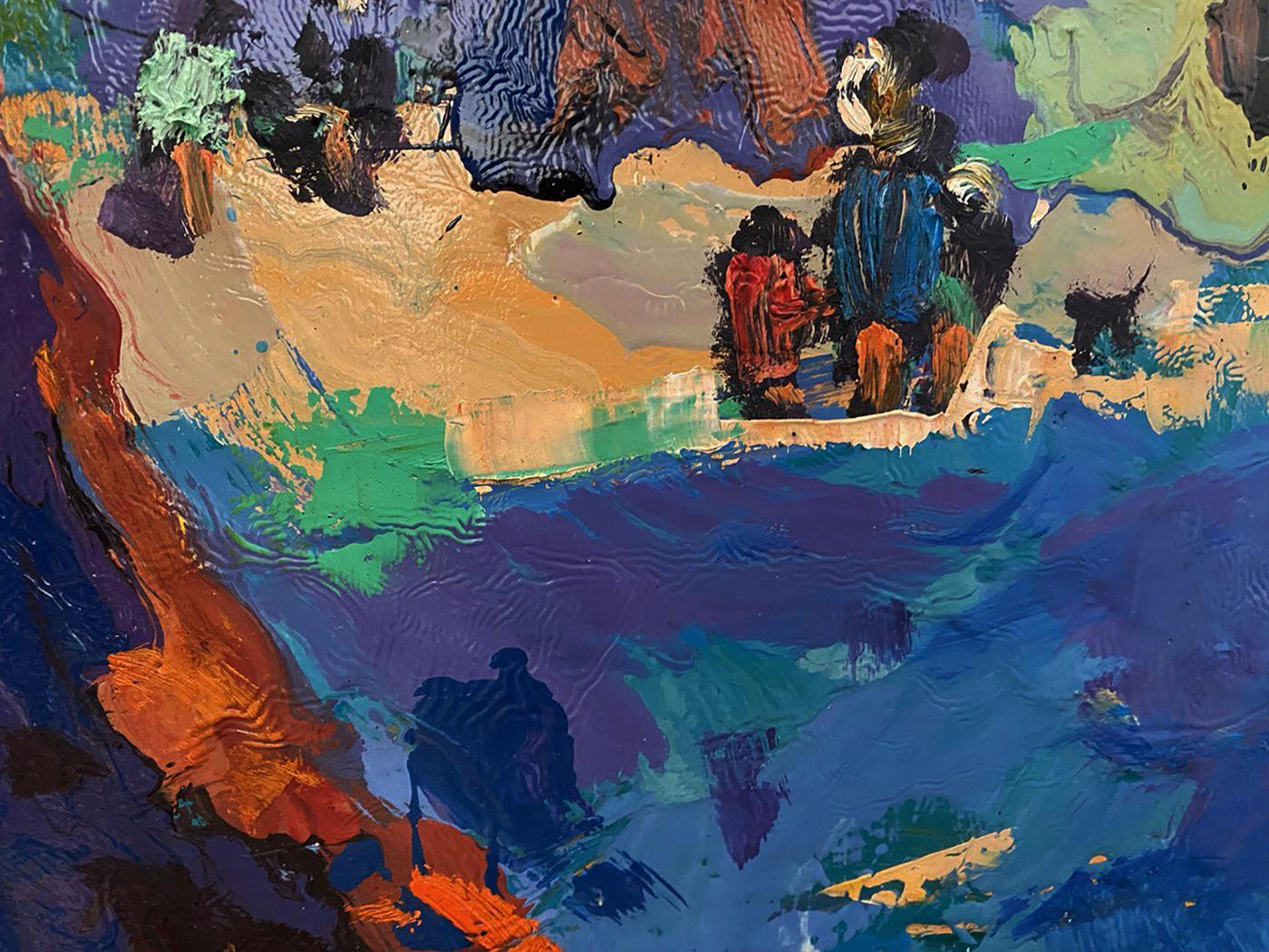 Vibrant Oleksiy Ivanyuk oil painting Fairground square with bold colorful brushstrokes