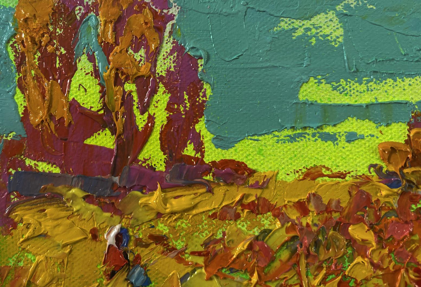 Vibrant impressionist oil painting of autumn flower fields by Oleksiy Ivanyuk