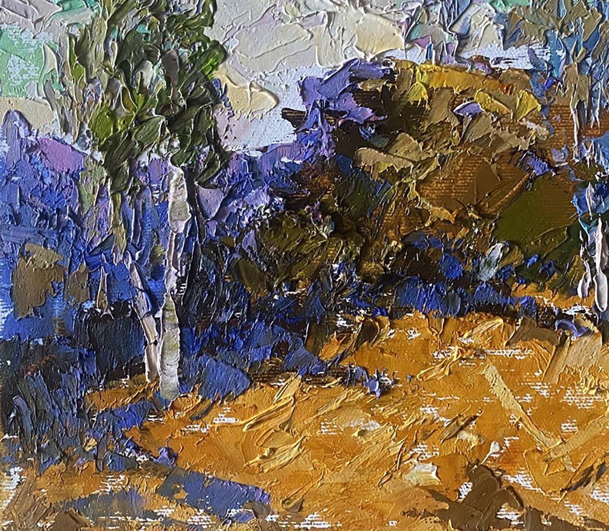 Oil painting Between the Trees by Oleksiy Ivanyuk, textured impressionist landscape