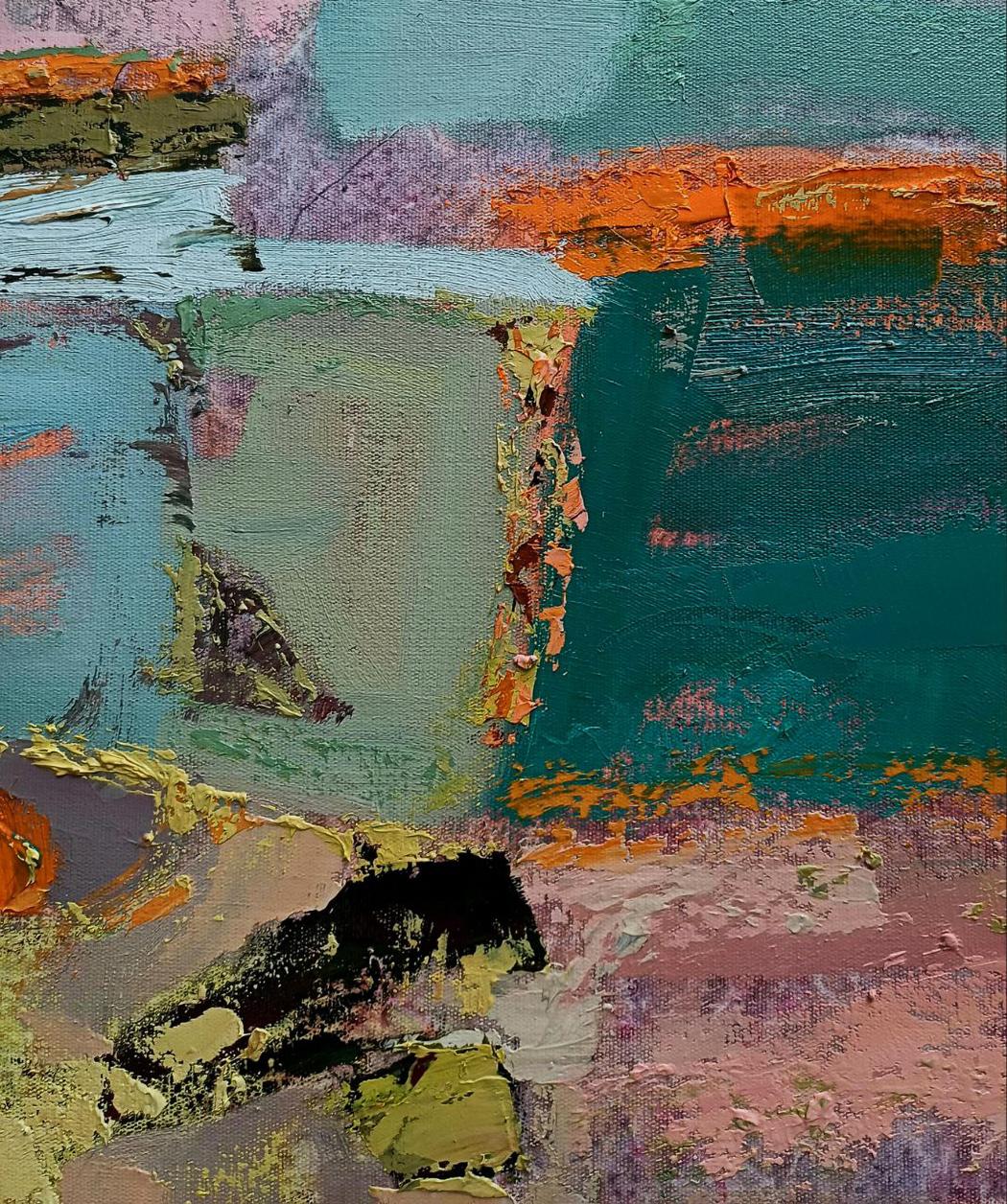 Abstract teal orange purple green oil painting Summer season dream of travel by Tatyana Shulyak