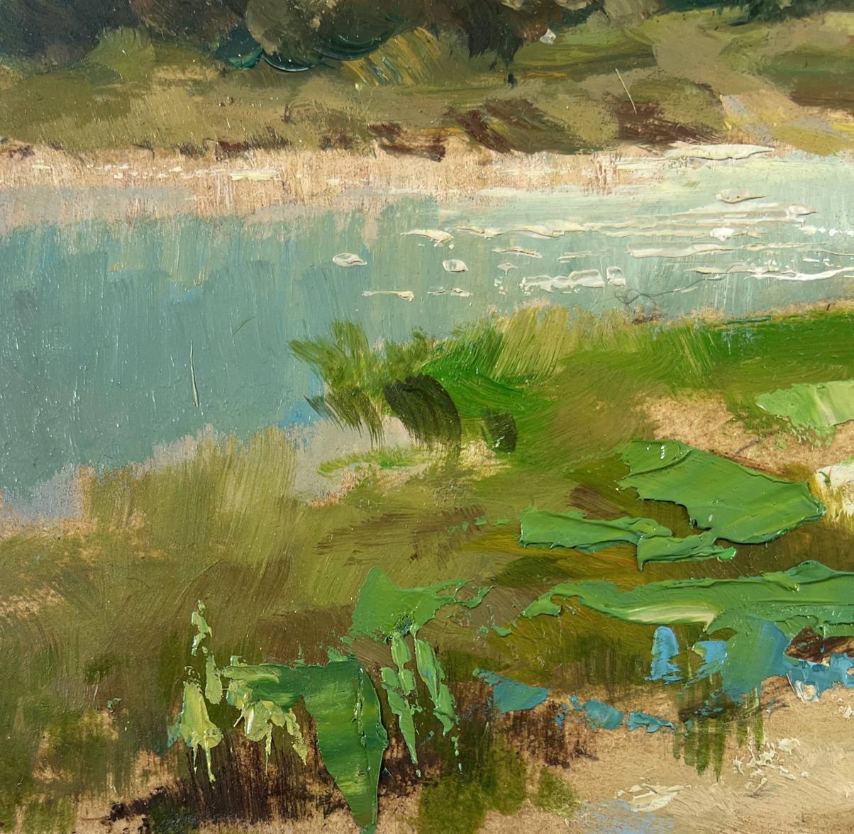Impressionistic oil painting of church over river by Yuriy Suprunchuk