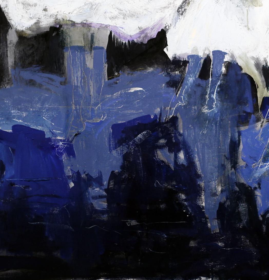 Oil painting Dance Ed Potapenkov with bold blue, black, white, purple strokes