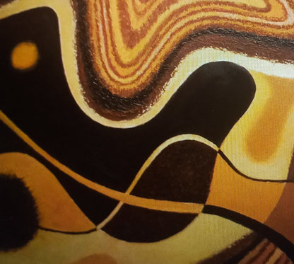 Oil painting Influx by Alexander Strashevich, bold brown-gold curves on black