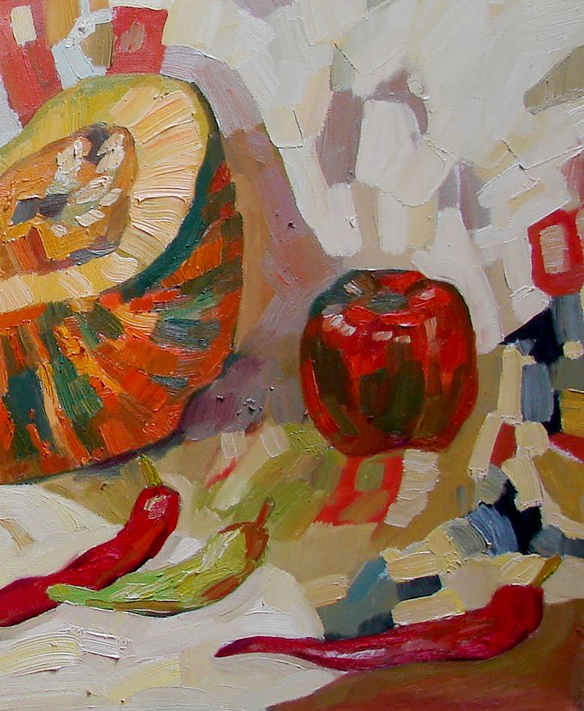 Oil painting of vibrant red bell pepper by Tatyana Shulyak