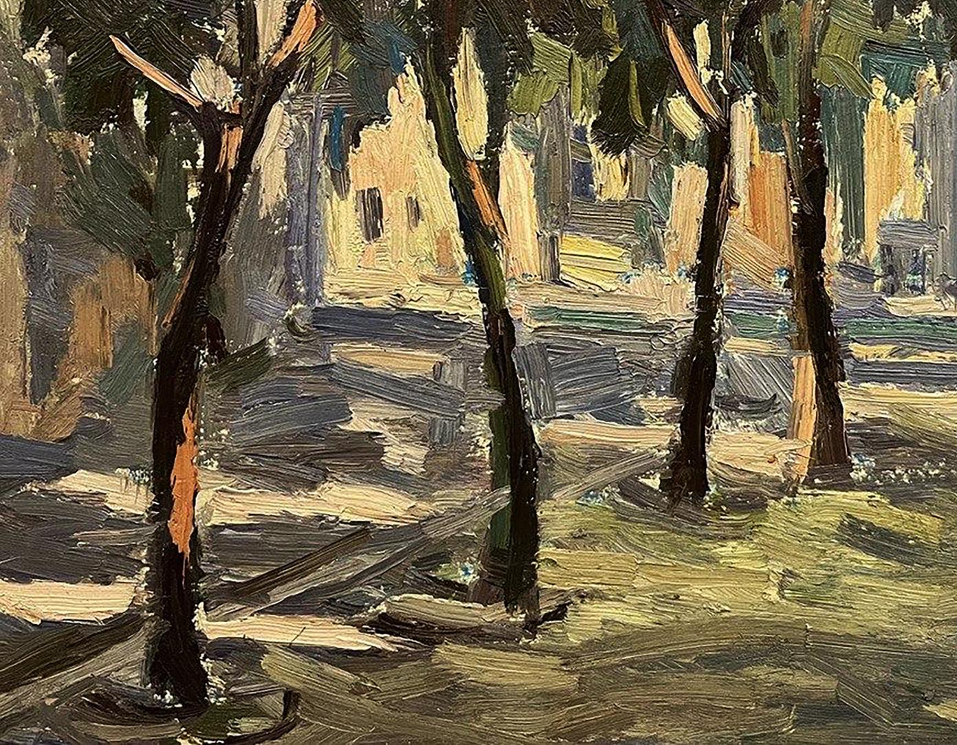 Impressionistic oil painting sketch by Oleg Kravets of wooded path