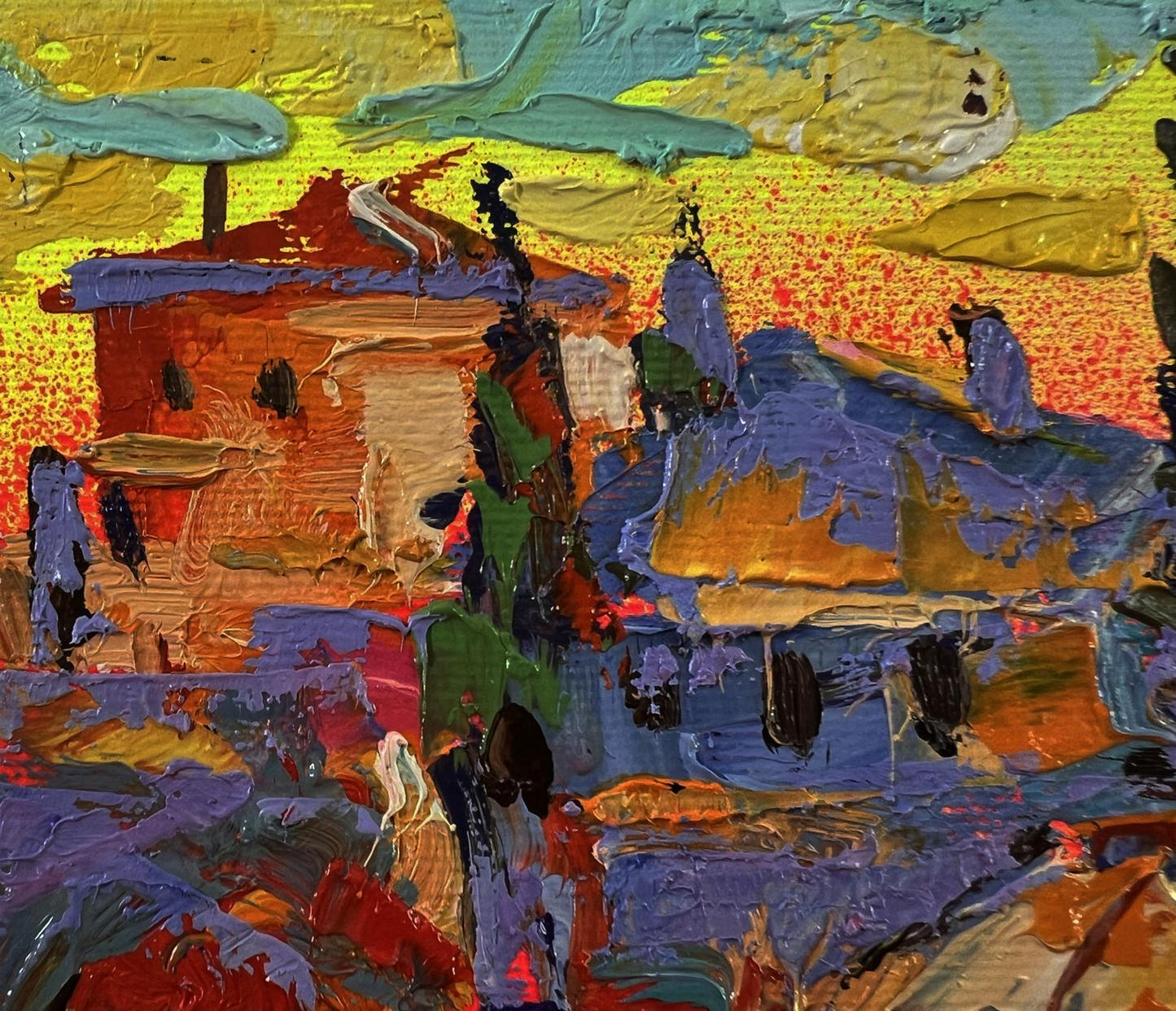 Vibrant impressionist oil painting Evening over the city by Oleksiy Ivanyuk