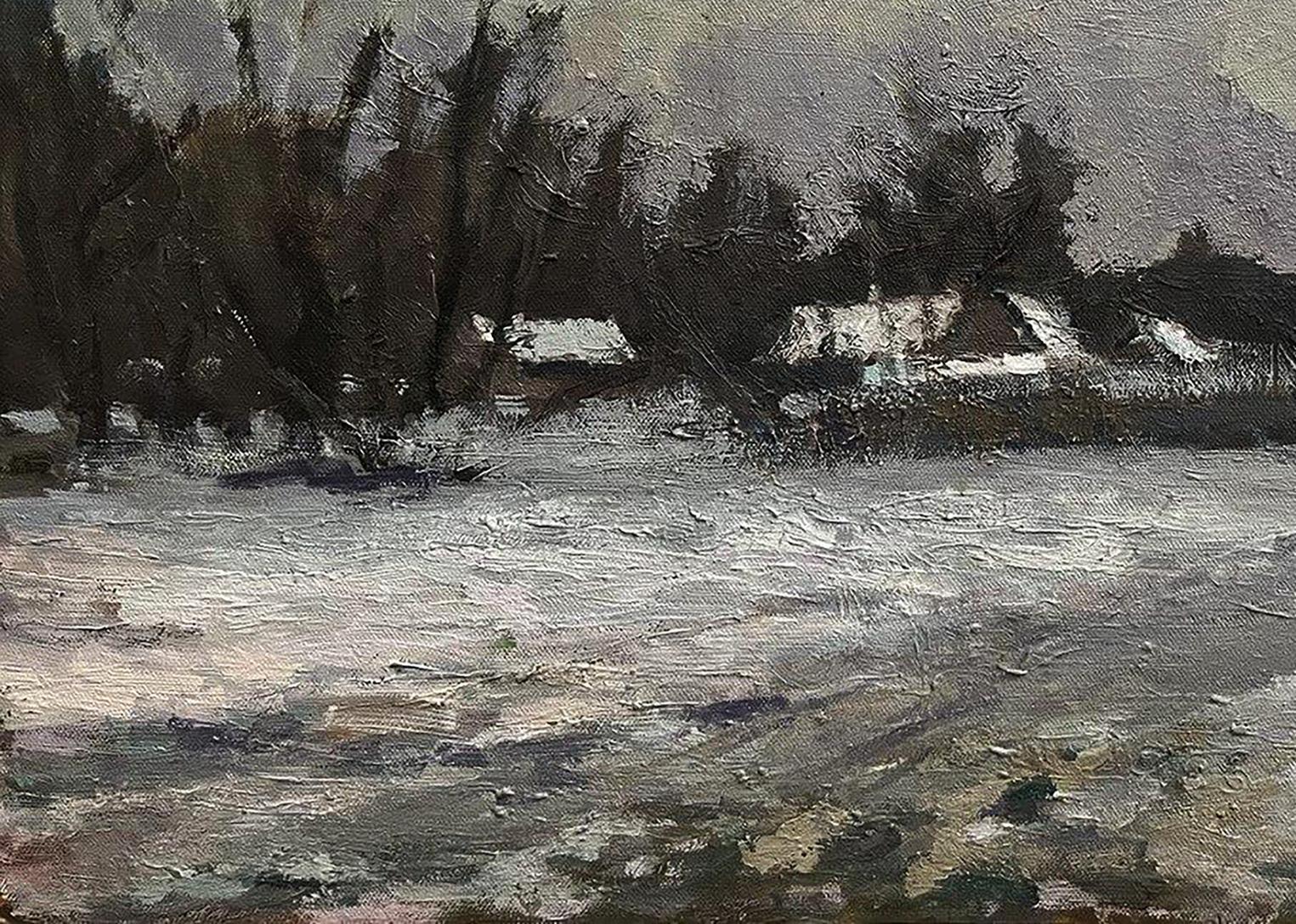 Oil painting After the winter snowstorm by Volodymyr Pashchenko snowy landscape