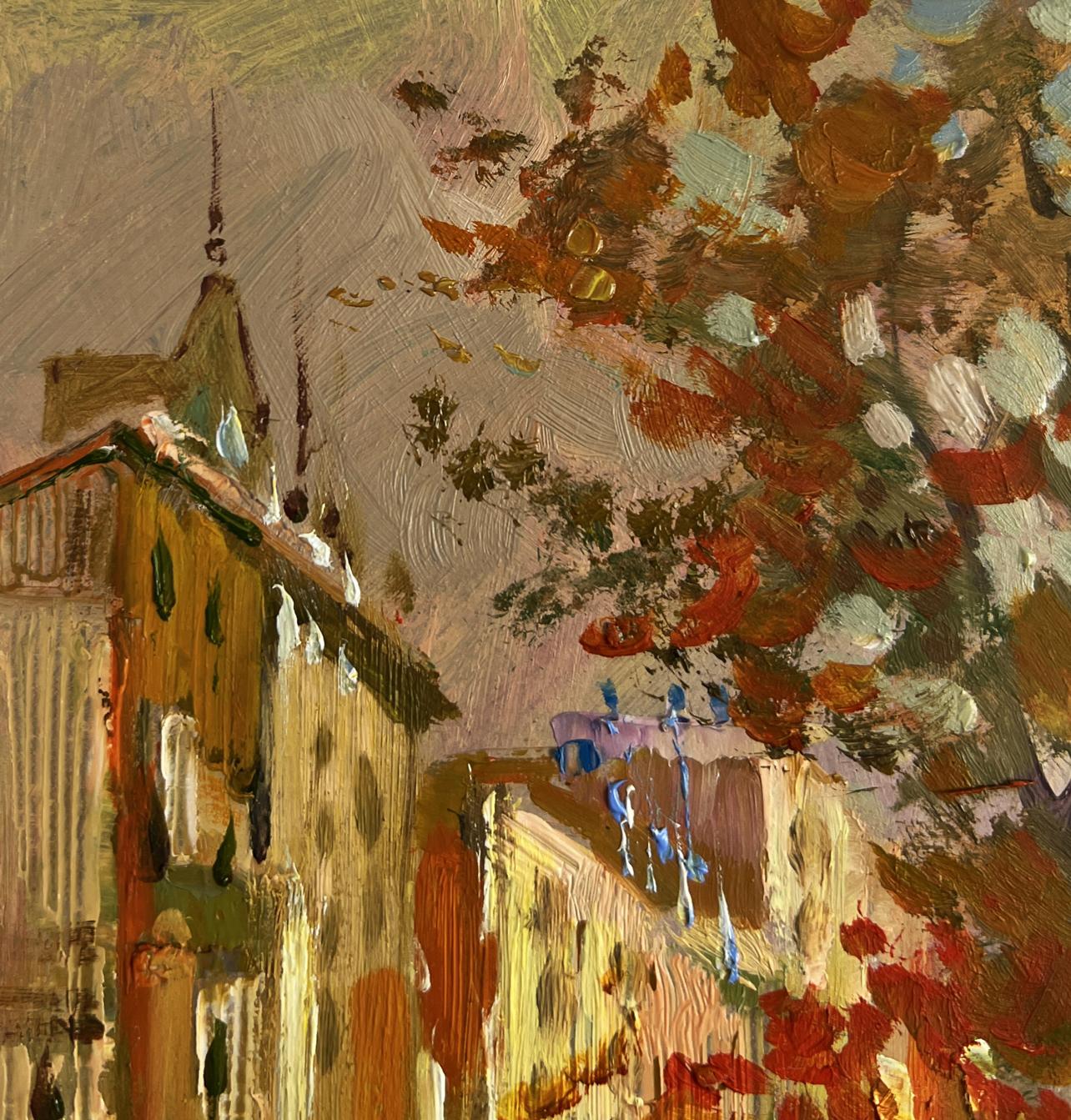 Oil painting Autumn city park by Yuriy Suprunchuk impressionistic cityscape