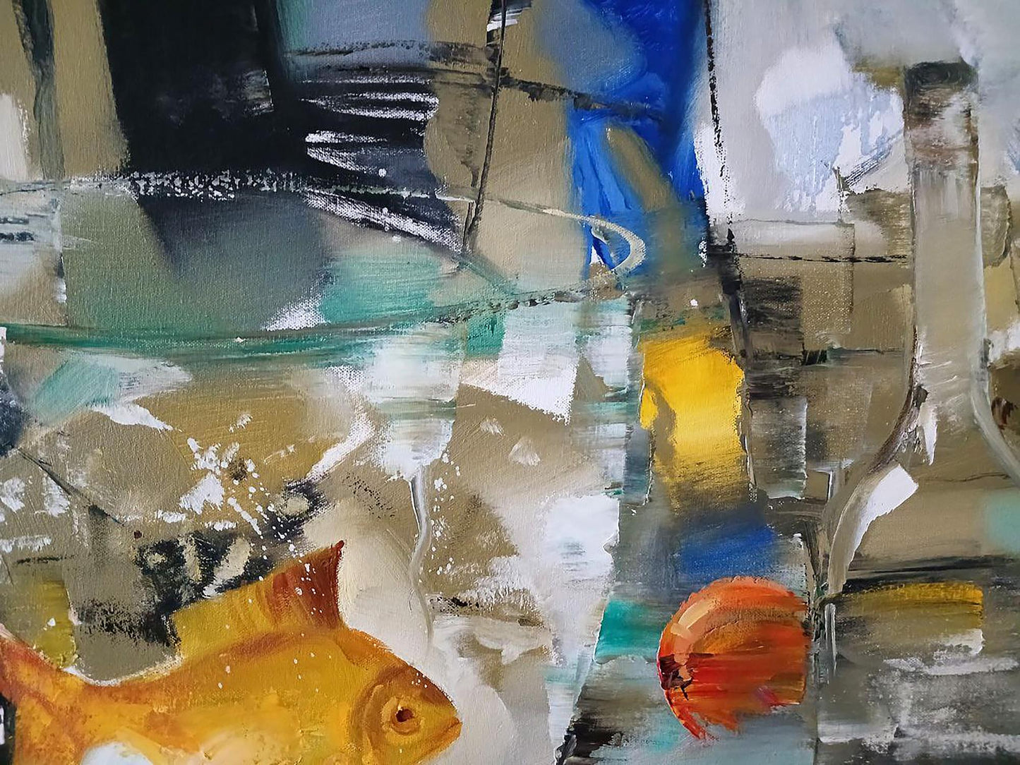 Abstract oil painting Goldfish by Anatoly Tarabanov with golden fish