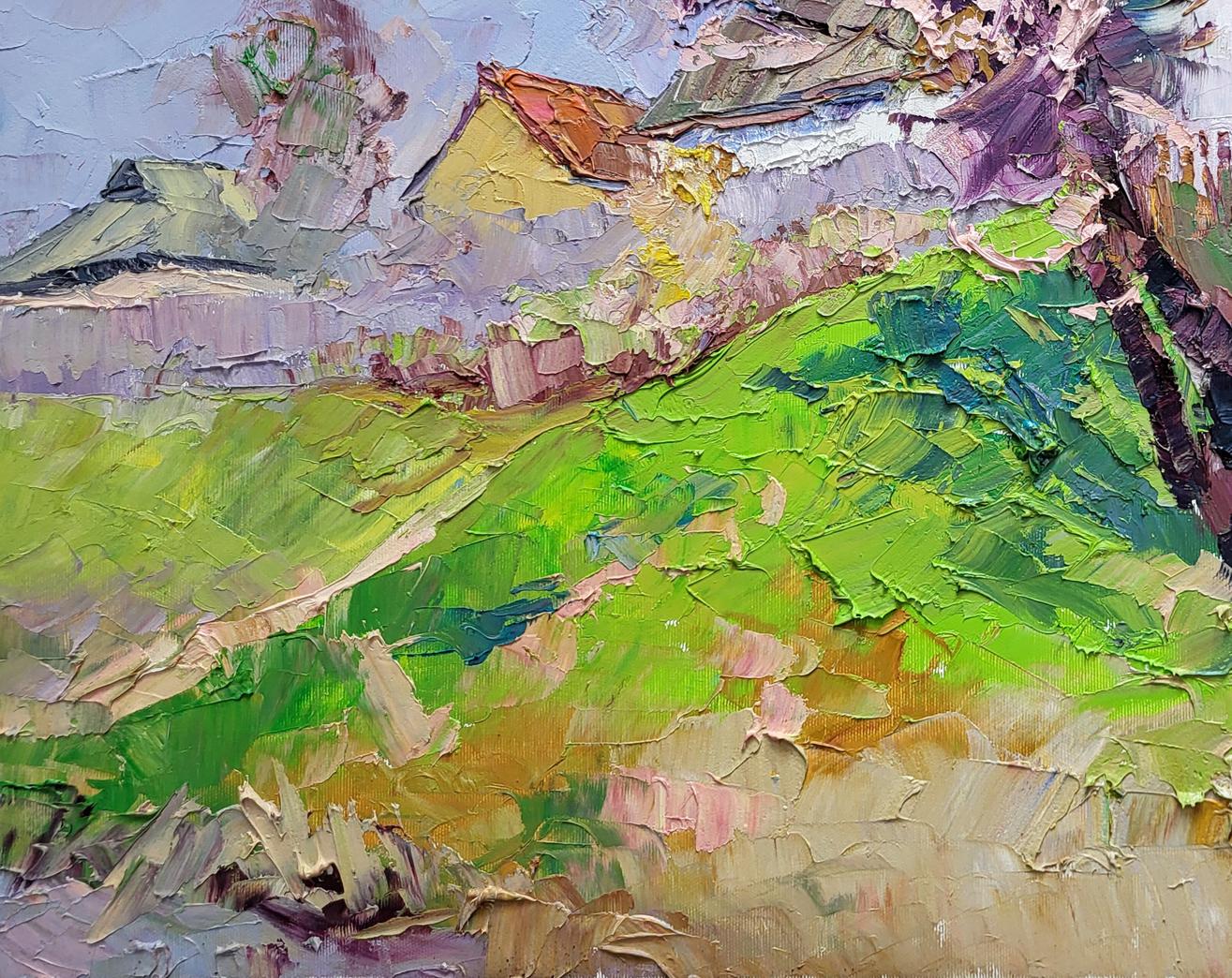Oil painting The magic of spring by Boris Serdyuk: vibrant green hillside
