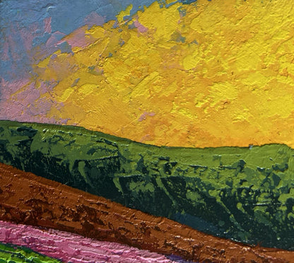 Vibrant sunset palette oil painting over mountain valley by V. Zadorozhnya