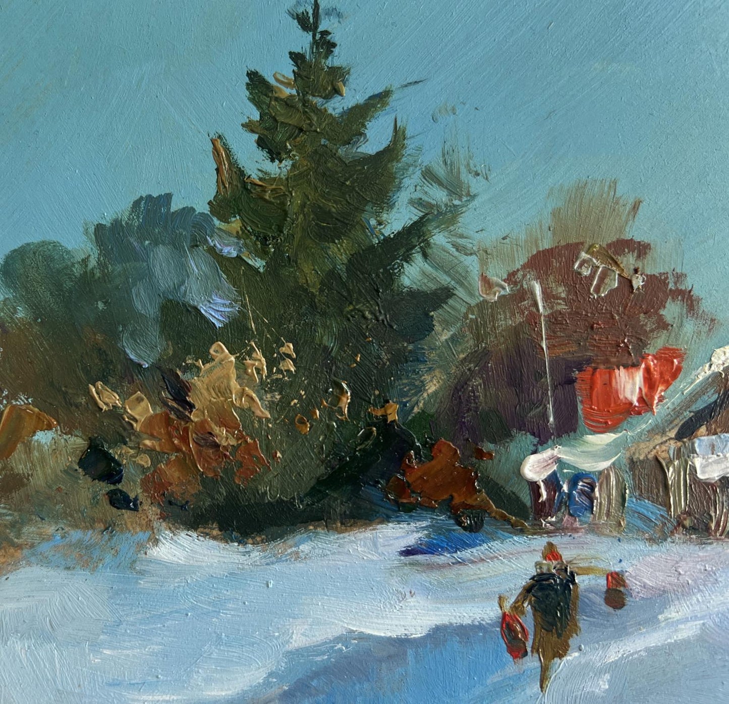 Oil painting Winter path leading home by Yuriy Suprunchuk snowy landscape