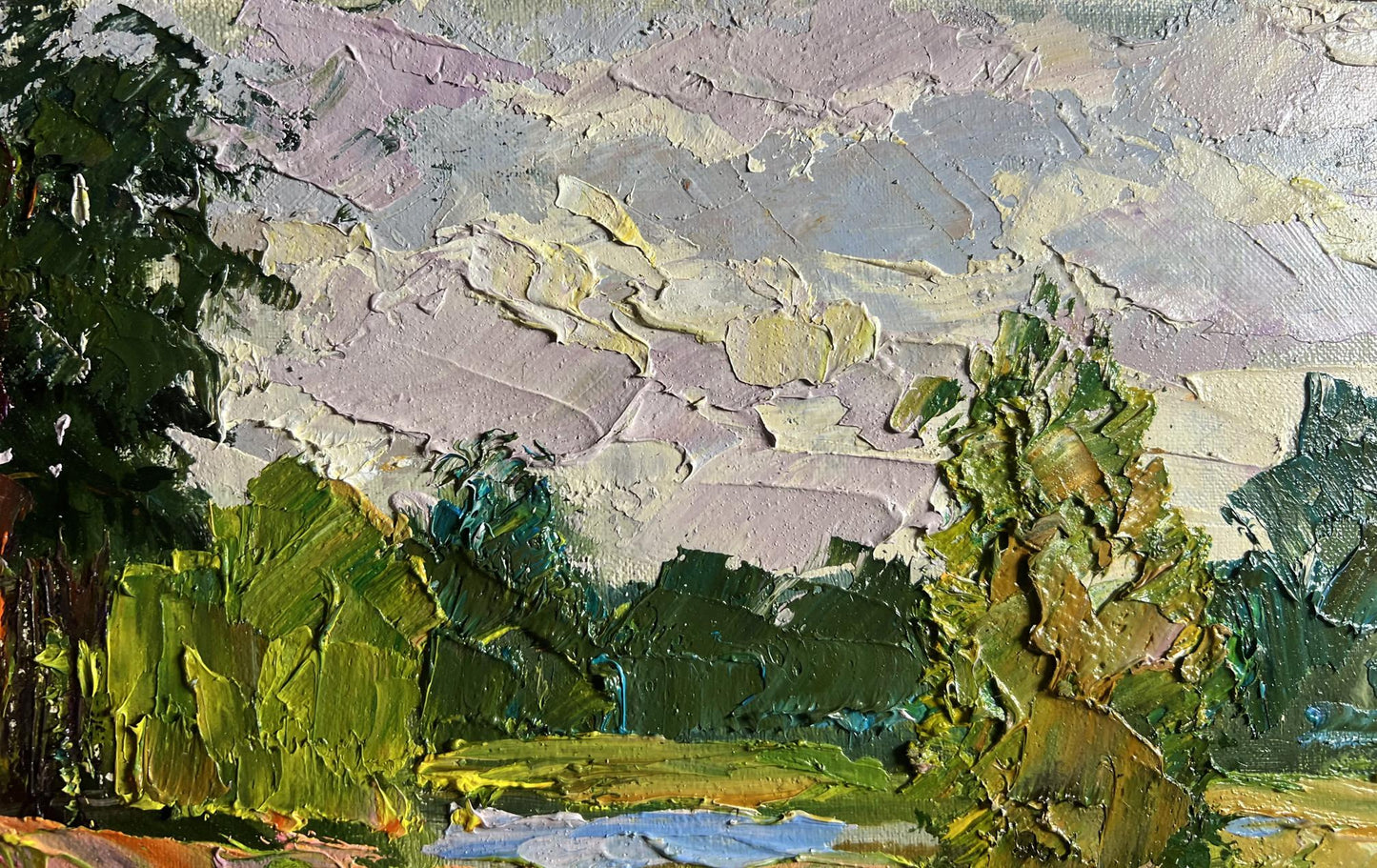 Oil painting In the summer forest by Boris Serdyuk impasto landscape