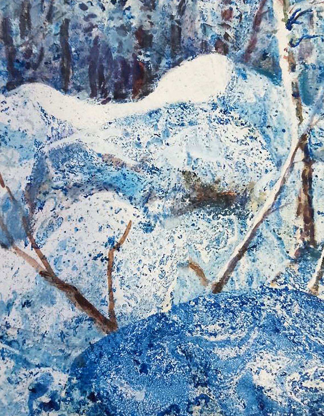 Textured watercolor snowy forest by Vitaly Duhnevich, oil painting