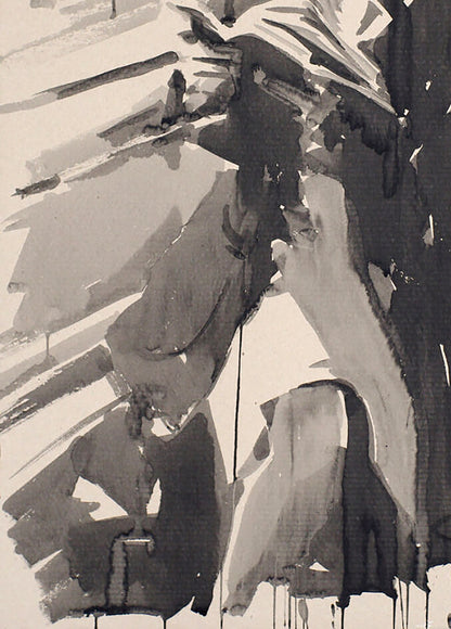 Abstract black and white watercolor ink painting The Book by Dima Filatov
