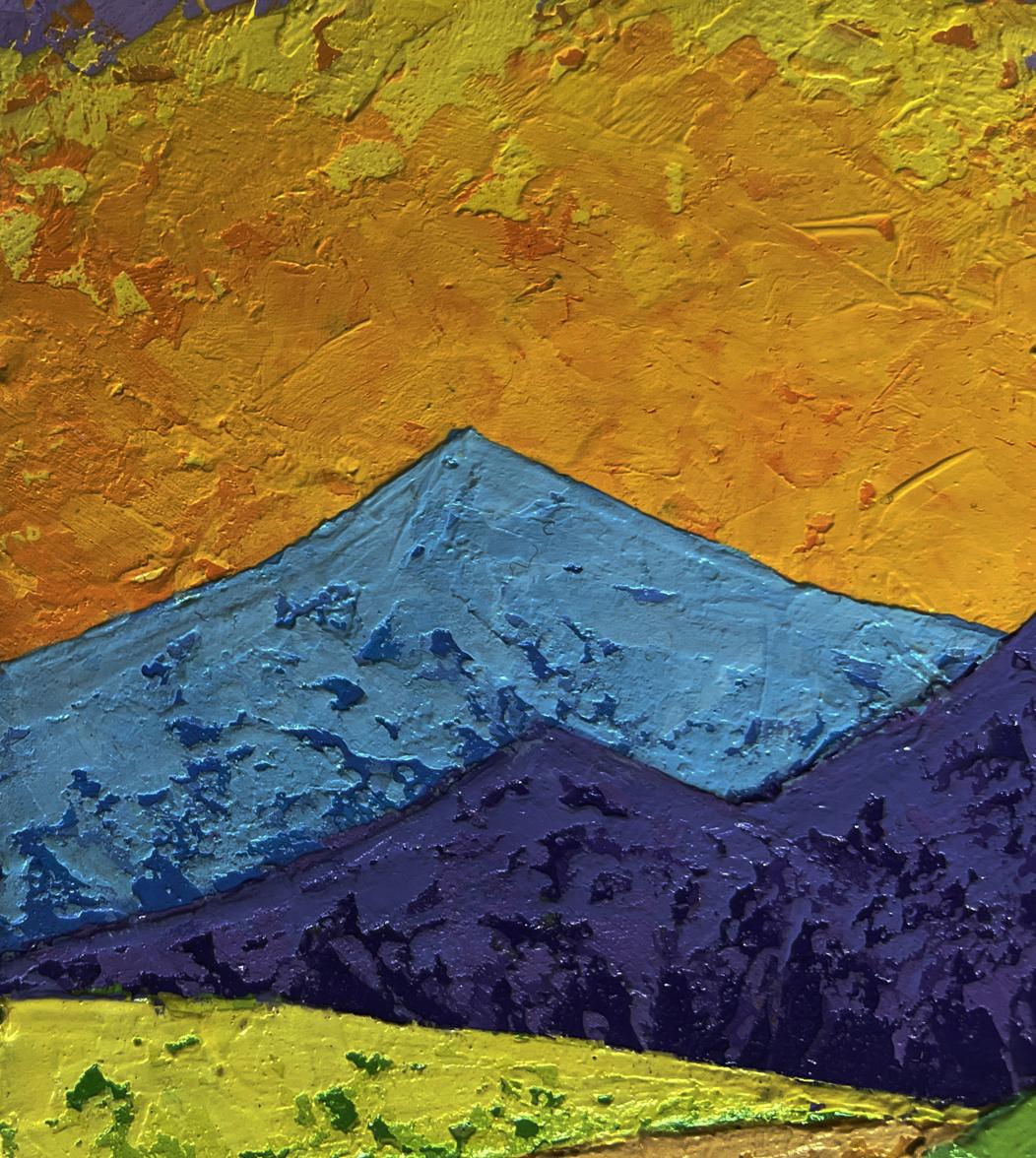 Oil painting Sunset is like fire in the mountains by V. Zadorozhnya