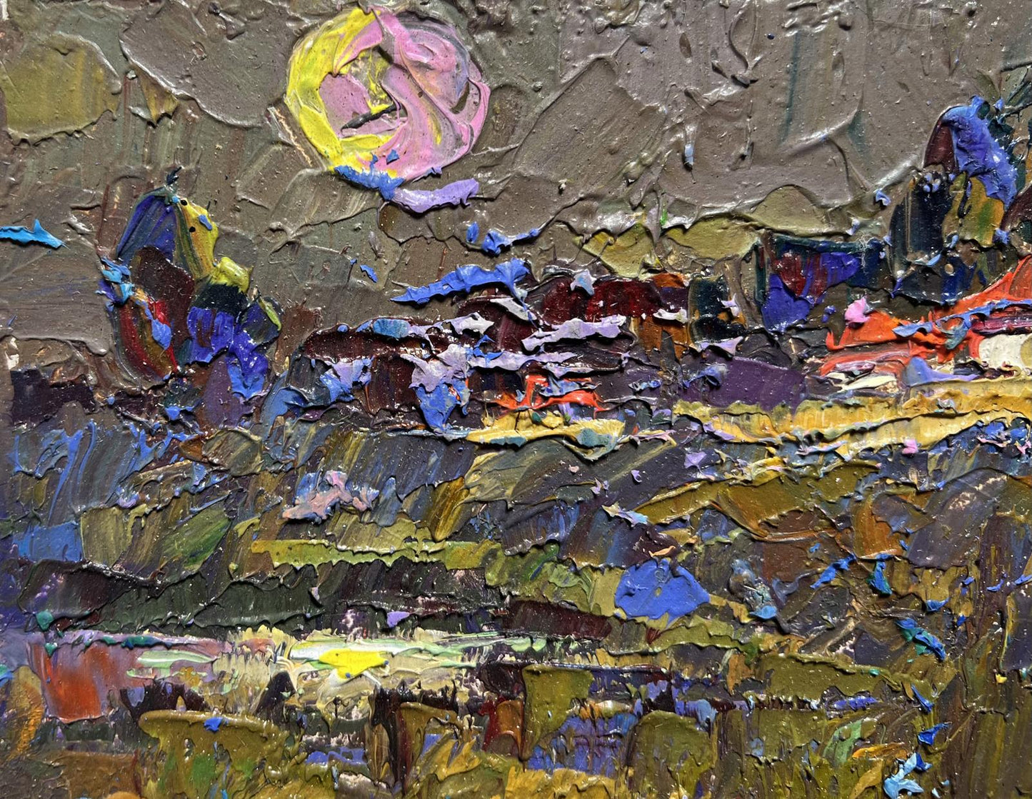 Oil painting Moonlit night in autumn by Oleksiy Ivanyuk with impasto brushstrokes