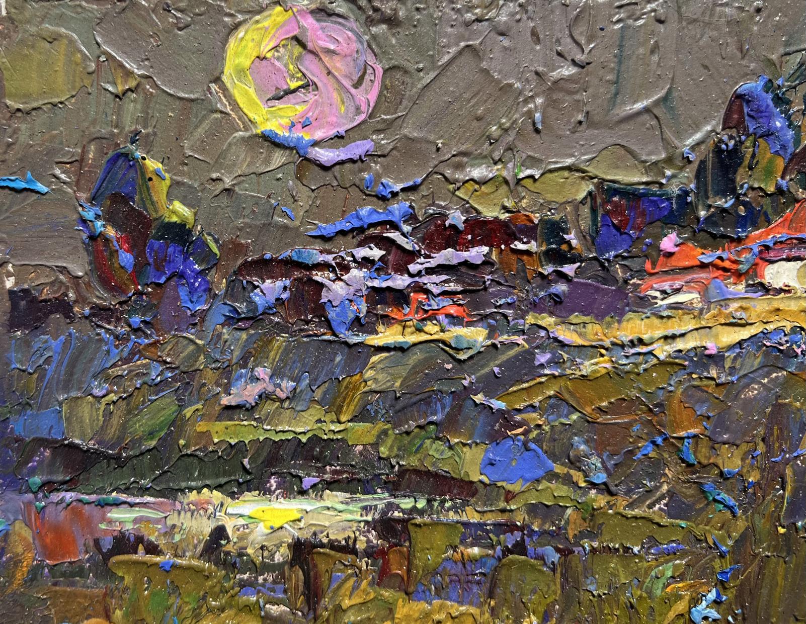 Oil painting Moonlit night in autumn by Oleksiy Ivanyuk with impasto brushstrokes