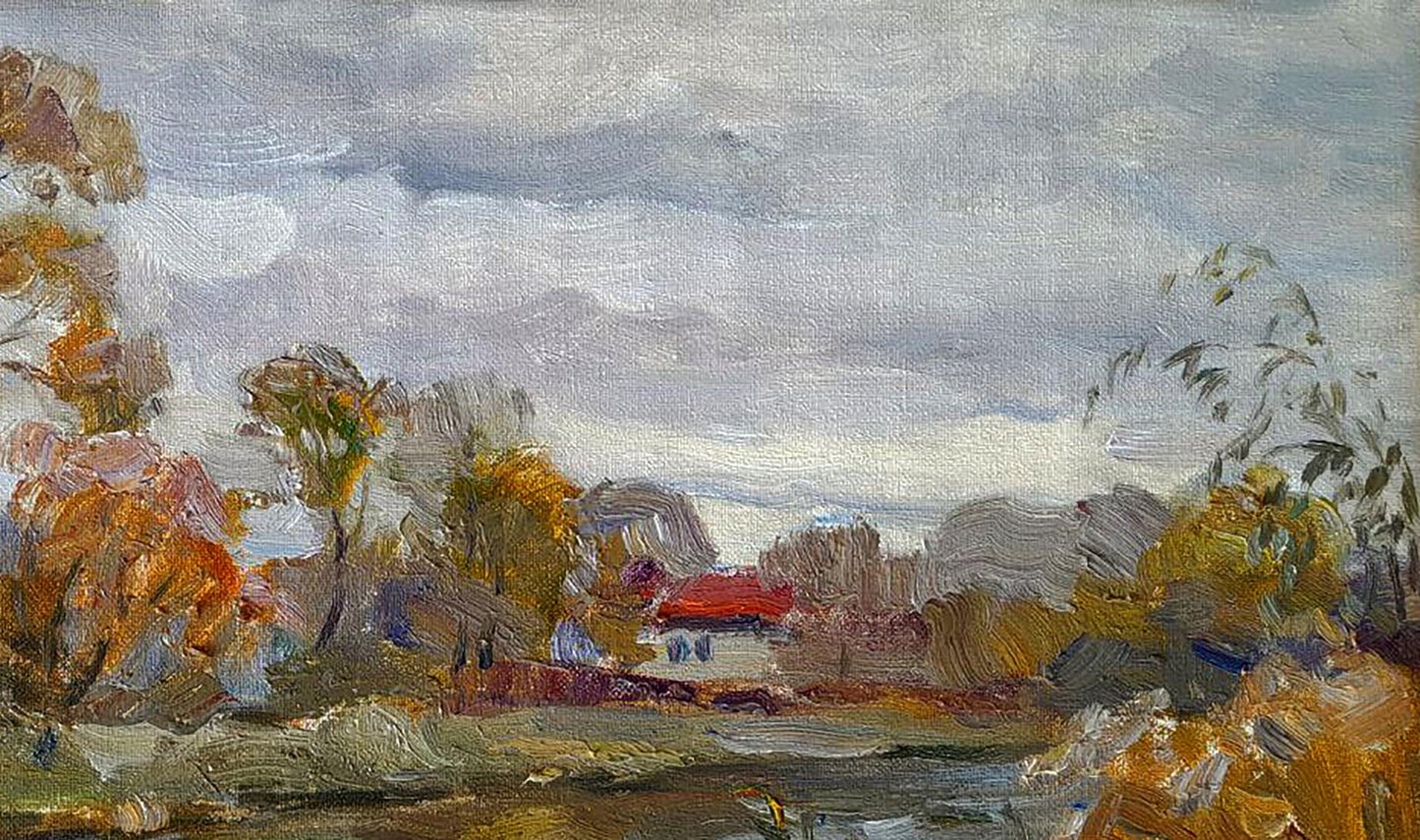 Oil painting Winding river in forest by Ivan Kovalenko autumn landscape