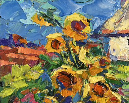 Vibrant yellow sunflowers with orange red centers by Oksana Ivanyuk oil painting
