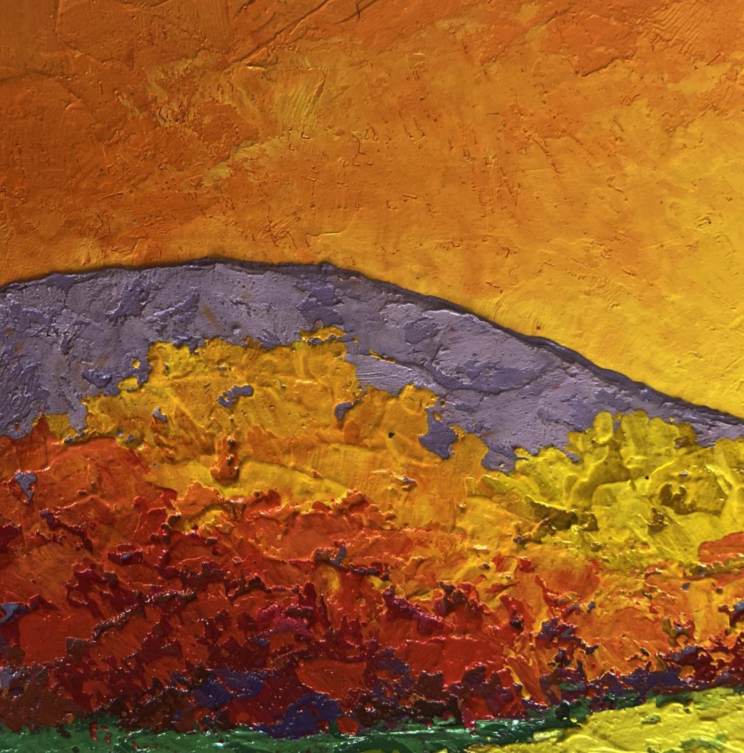 Vibrant Farewell light behind mountains oil painting by V. Zadorozhnya