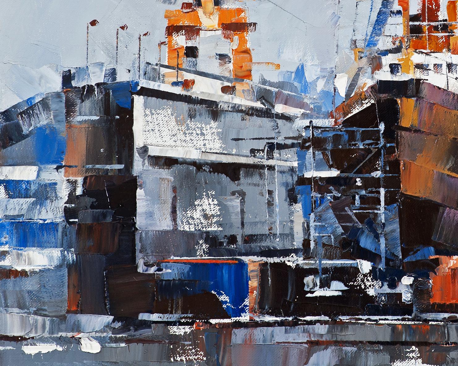 Abstract oil painting of Amrumbank lighthouse ship by Volodymyr Gluhomanyuk