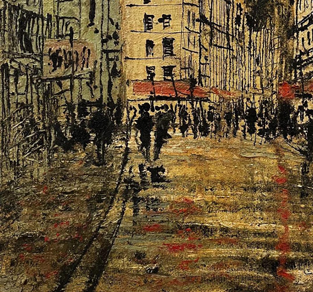 Oil painting Super romance by Serhiy Kovalev: bustling city street scene